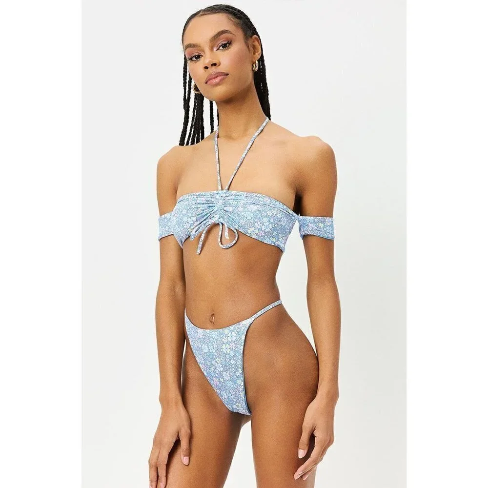 💕FRANKIES BIKINIS💕 Jagger Thong Bikini Bottom Springtime Print ~ Large L NWT